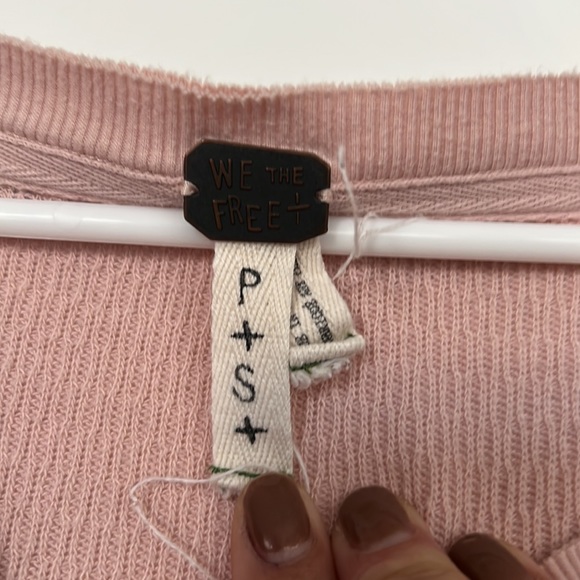 Free People Pink Rainbow Chevron Embroidered Thermal We The Free Henley. SMALL - Picture 4 of 9